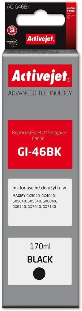 Activejet AC-G46BK rašalo kasetė, skirta Canon spausdintuvams, Canon GI-46BK pakaitalas; Supreme; 170 ml; juoda