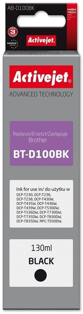 Activejet AB-D100Bk rašalo kasetė, skirta Brother spausdintuvams, pakaitalas Brother BT-D100BK; Supreme; 130 ml; juoda