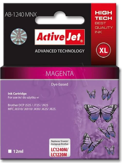 Rašalo Kasetė - Activejet AB-1240MNX 12 ml Suderinama su Brother LC1240M Magenta