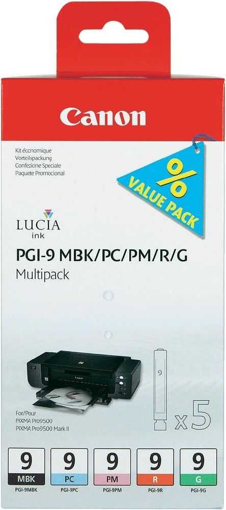 Canon PGI-9 MBK/PC/PM/R/G Originalus Žalia, Matinis Juodas, Foto žydra, Foto magenta, Raudona 5 vnt