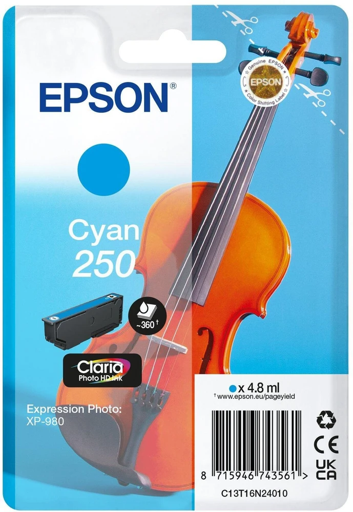 Tusz Epson 250 - 4.8 ml - Cyan - original - opakowanie blistrowe - kartridż su tuszem - fur P/N: C11CL95402