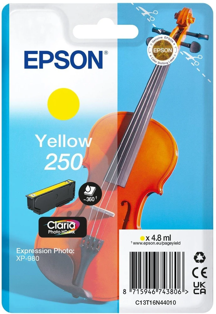 Tusz Epson 250 - 4.8 ml - Geltonas - original - opakowanie blistrowe - kartridż su tuszem - do P/N: C11CL95402