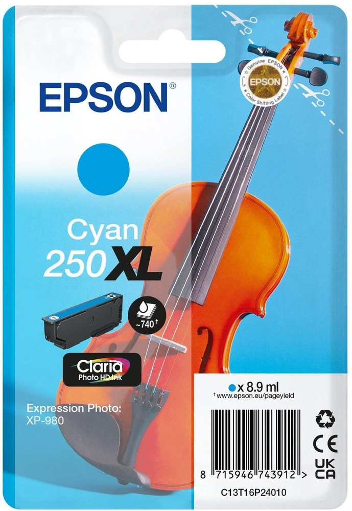 Tusz Epson 250XL - 8.9 ml - XL - Cyan - original - opakowanie blistrowe - kartridż su tuszem - fur P/N: C11CL95402