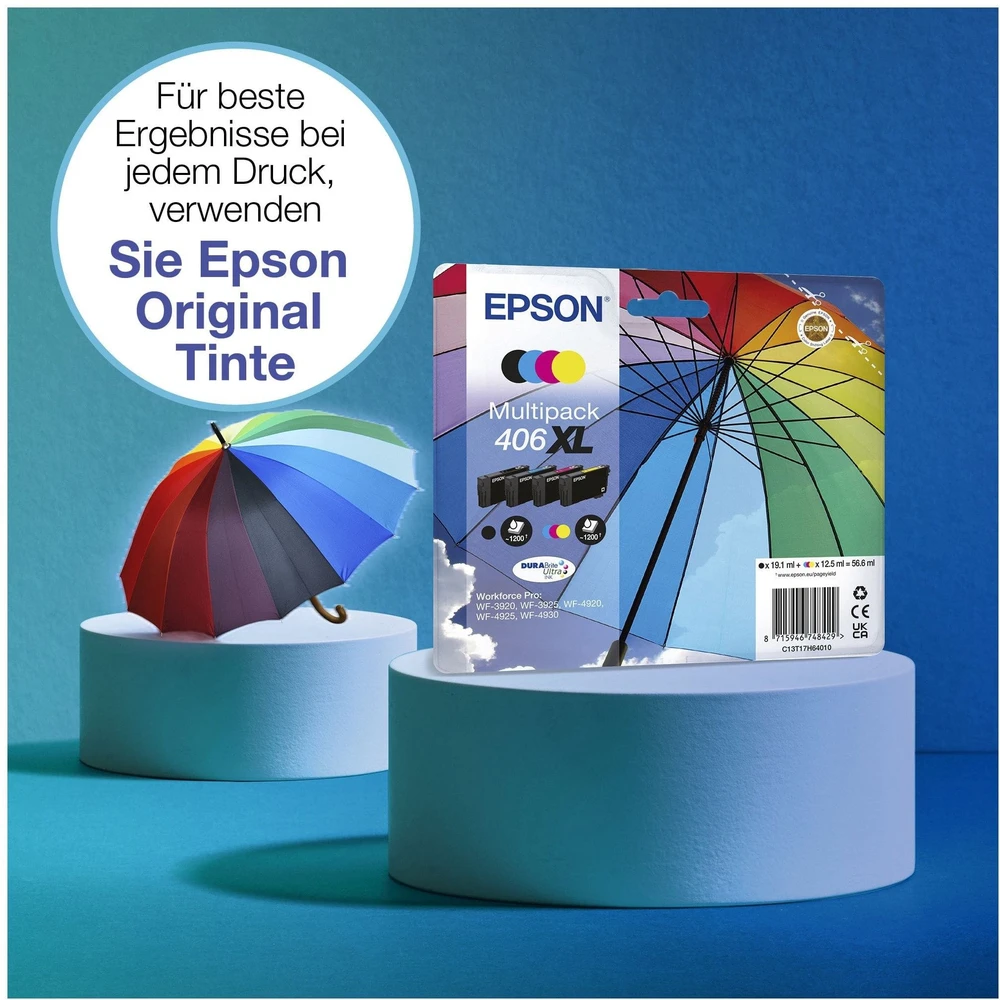 Epson Daugiapakis 4 spalvų 406XL Umbrella DURABrite Ultra rašalas, didelio (L) našumo, 19,1 ml, 1 vnt., rinkinys