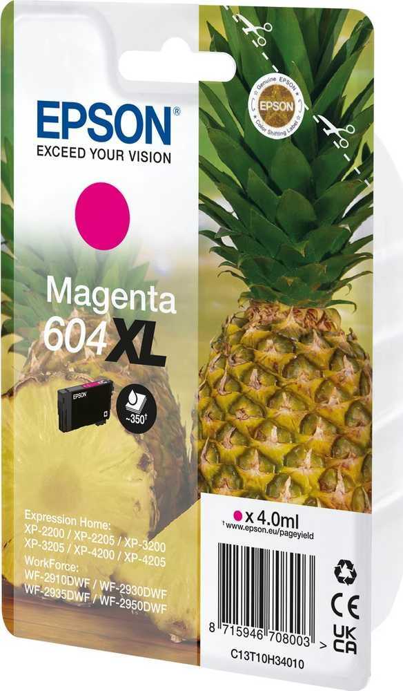 Tusz Epson 604XL vienkartinė pakuotė – 4 ml – XL – rausvai raudona – originali – lizdinė plokštelė su RF / akustiniu pavojaus signalu – rašalo kasetė – skirta „Expression Home XP-2200“, „2205“, „3200“, „3205“, „4200“, „4205“, „WorkForce WF-2910“, „2930“, „2935“, „2950“
