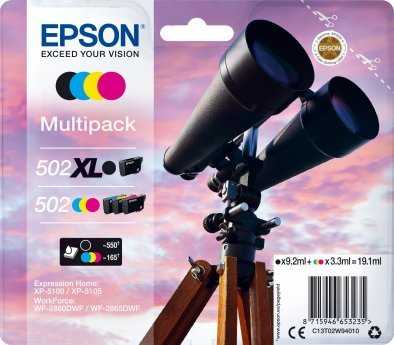 Tusz Epson Epson 502XL Multipack - 4er-Pack - 19.1 ml - mit hoher Kapazitat - Juodas, Geltona, Cyan, Magenta - original - Blister mit RF- / akustischem Alarmsignal - Tintenpatrone - fur Expression Home XP-5100, XP-5150, WorkForce WF-2860, WF-2865DWF, WF-288