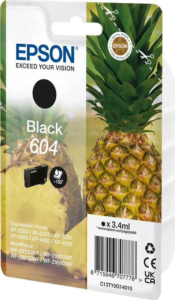 Tusz Epson Epson 604 – 3,4 ml – juoda – originali – lizdinė pakuotė su RF / akustiniu aliarmu – rašalo kasetė – skirta „Expression Home XP-2200“, „2205“, „3200“, „3205“, „4200“, „4205“, „WorkForce WF-2910“, „2930“, „2935“, „2950“