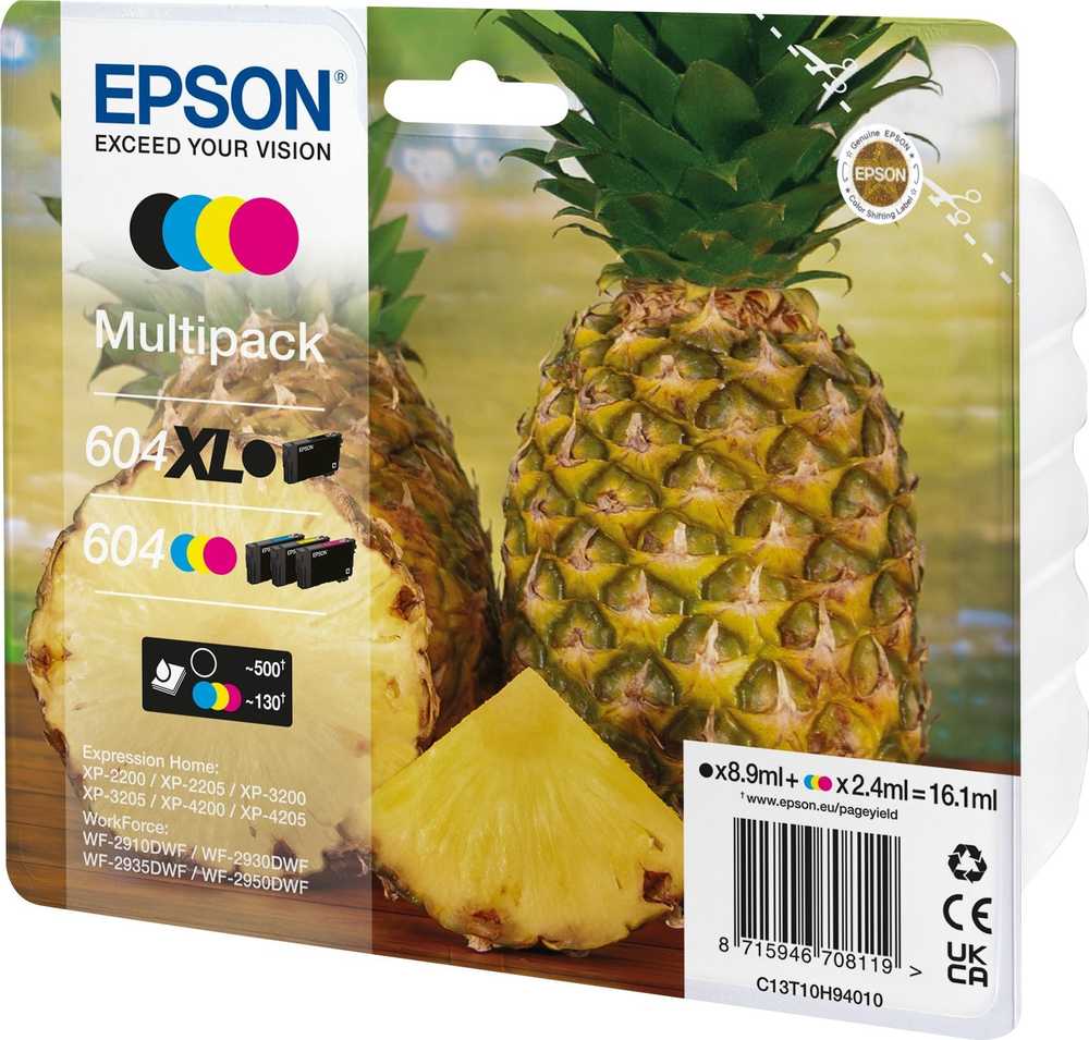 Tusz Epson 604/604XL Multipack - 4er-Pack - XL (Juodas) + Standard-Kapazitat - Juodas, Geltona, Cyan, Magenta - original - Blister mit RF- / akustischem Alarmsignal - Tintenpatrone - fur Expression Home XP-2200, 2205, 3200, 3205, 4200, 4205, WorkForce WF-2