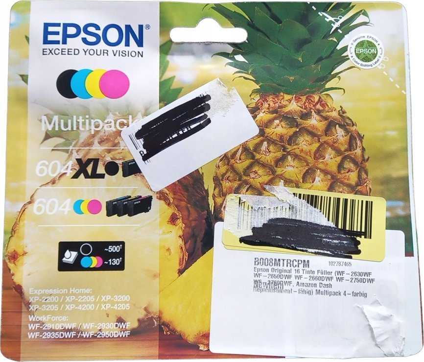 Tusz Epson 604/604XL Multipack - 4er-Pack - XL (Juodas) + Standard-Kapazitat - Juodas, Geltona, Cyan, Magenta - original - Blister mit RF- / akustischem Alarmsignal - Tintenpatrone - fur Expression Home XP-2200, 2205, 3200, 3205, 4200, 4205, WorkForce WF-2