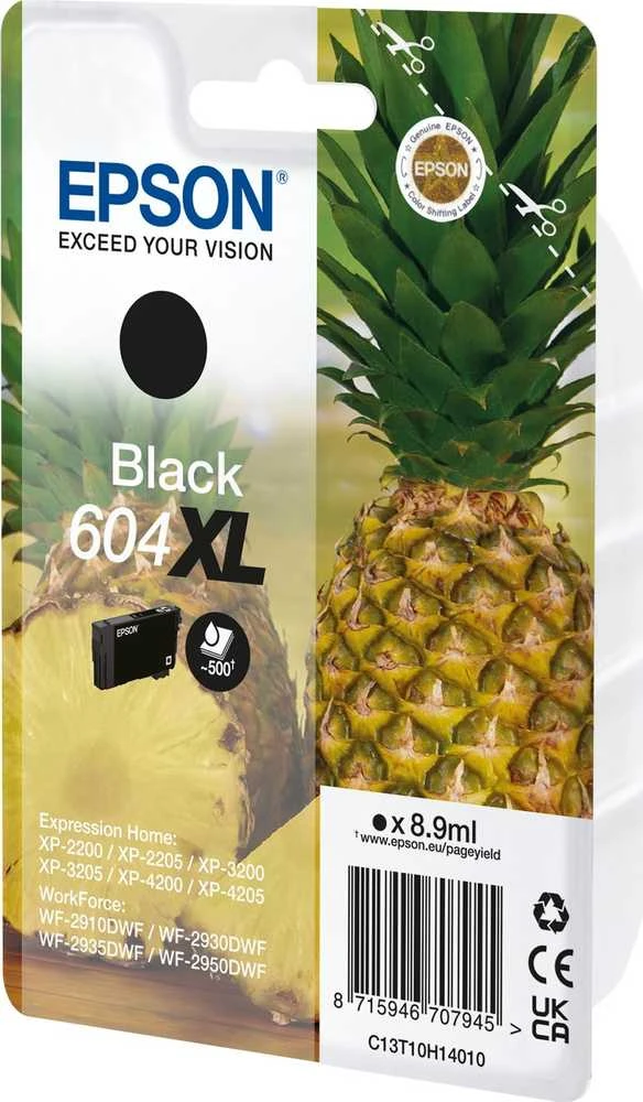 Tusz Epson Epson 604XL Vienkartinė pakuotė – 8,9 ml – XL – Juoda – originali – lizdinė pakuotė su RF / akustiniu pavojaus signalu – rašalo kasetė – skirta „Expression Home XP-2200“, „2205“, „3200“, „3205“, „4200“, „4205“, „WorkForce WF-2910“, „2930“, „2935“, „2950“