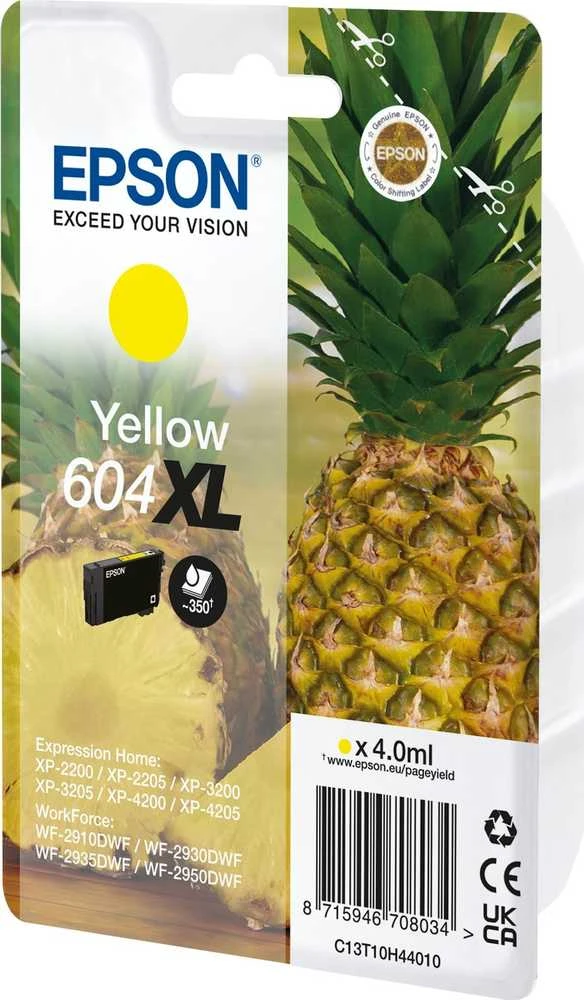 Tusz Epson Epson 604XL vienkartinė pakuotė – 4 ml – XL – geltona – originali – lizdinė pakuotė su RF / akustiniu pavojaus signalu – rašalo kasetė – skirta „Expression Home XP-2200“, „2205“, „3200“, „3205“, „4200“, „4205“, „WorkForce WF-2910“, „2930“, „2935“, „2950“