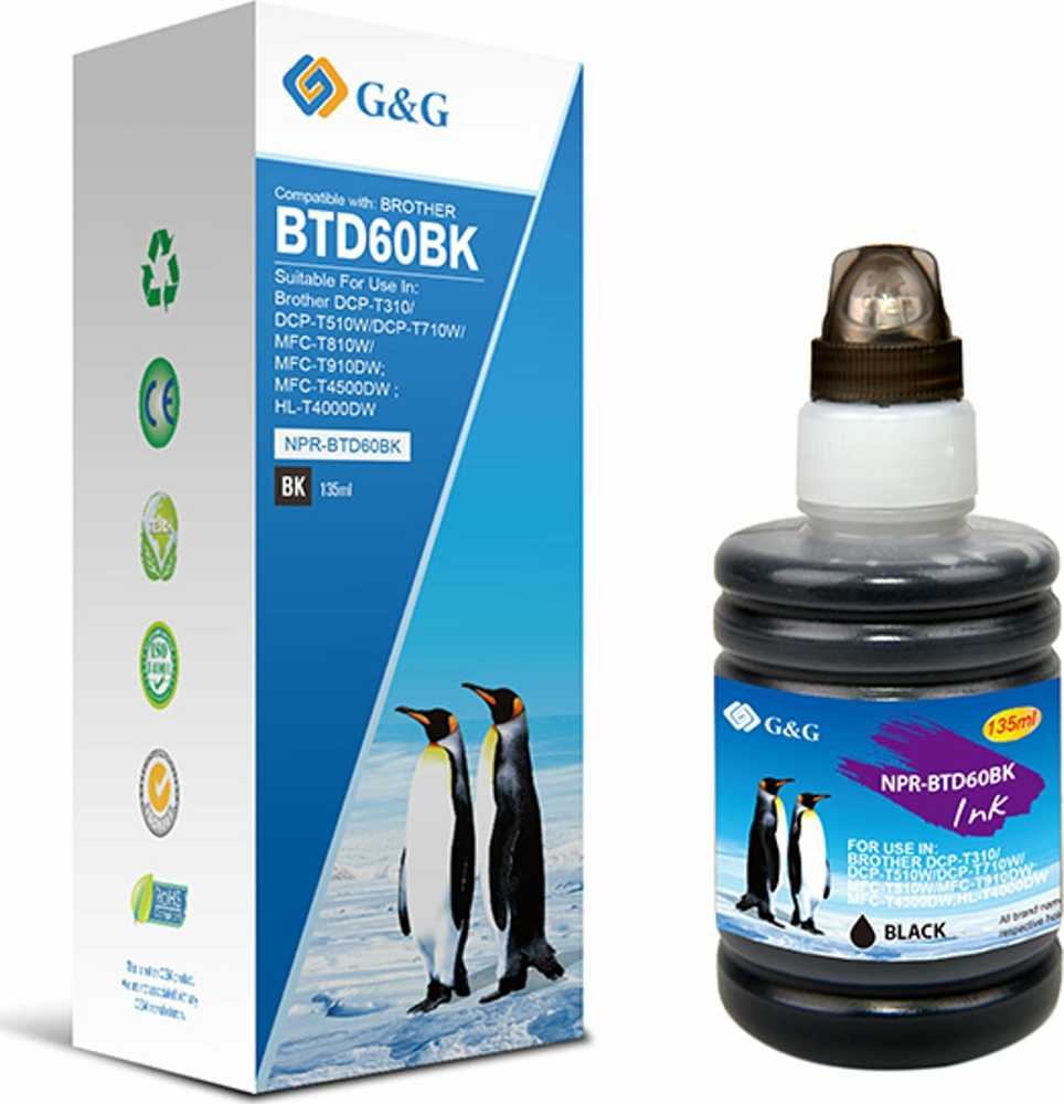 G&G kompatybilny ink / tusz su BTD60BK, NPR-BTD60BK, juodas, 6500s