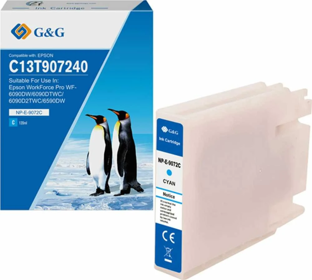 G&G suderinamas rašalas / kasetė su C13T907240, NP-E-9072C, žydra, 120 ml