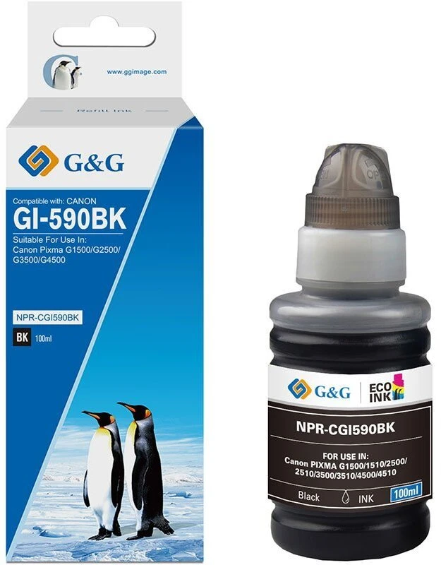 G&G kompatybilny ink / tusz su GI-590 Bk, NPR-CGI590BK-140ml, juodas, 6000s
