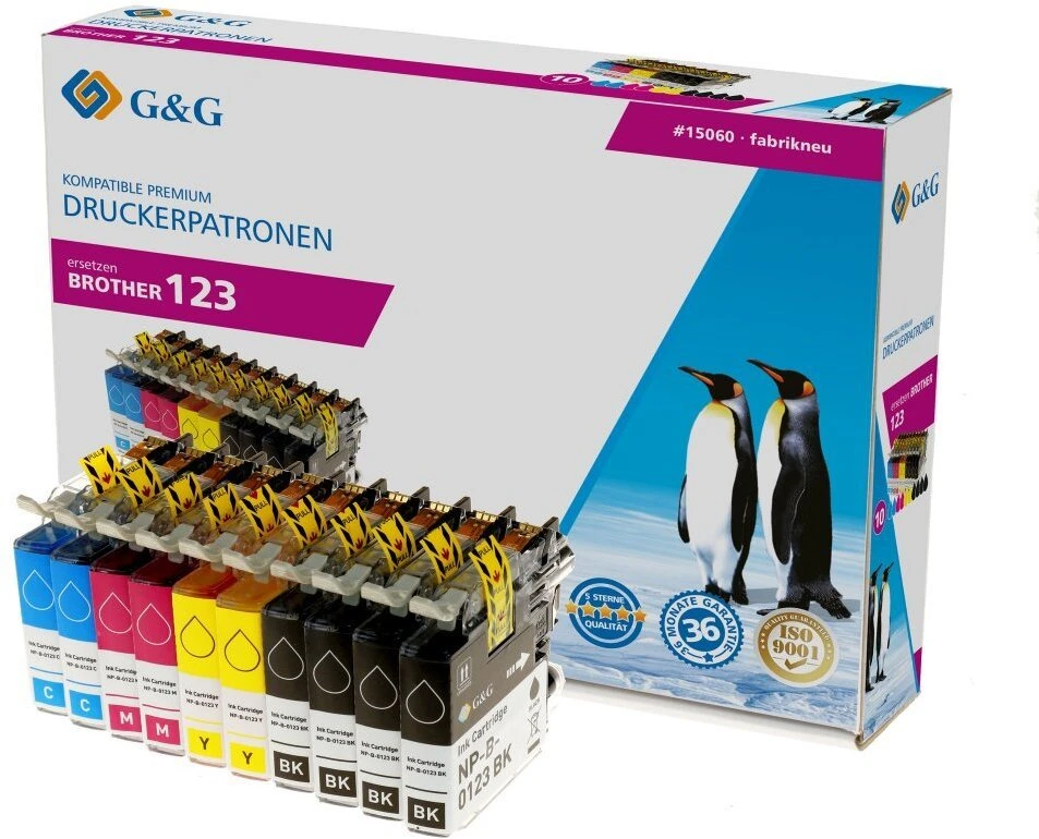 Tusz G&G Patrone Brother LC-123 XL- komplektas 10 4x Juodas, 2x Cyjan, Magenta, Geltonas
