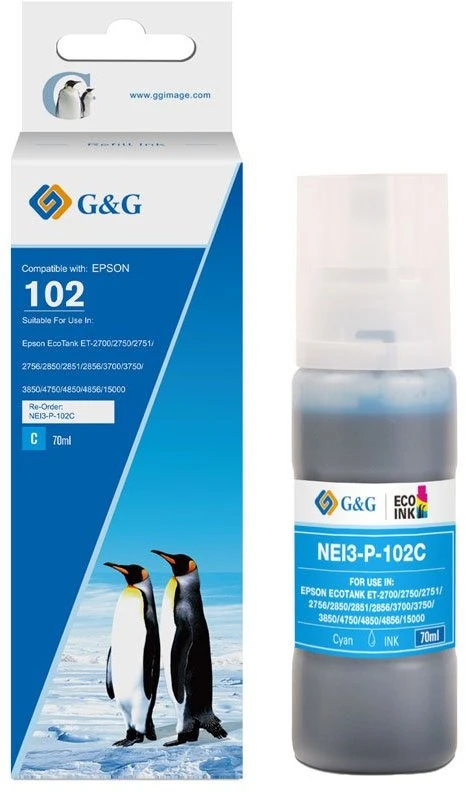 „Toneris G&G, atitikmuo Epson 102/C13T03R240, rašalo talpykla mėlynai (cyan) spalvai“