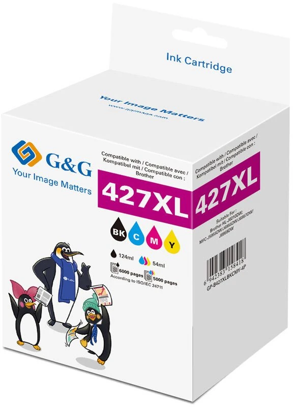 G&G rašalas 4 XL kasetės, pakeičiančios Brother LC427XLVAL