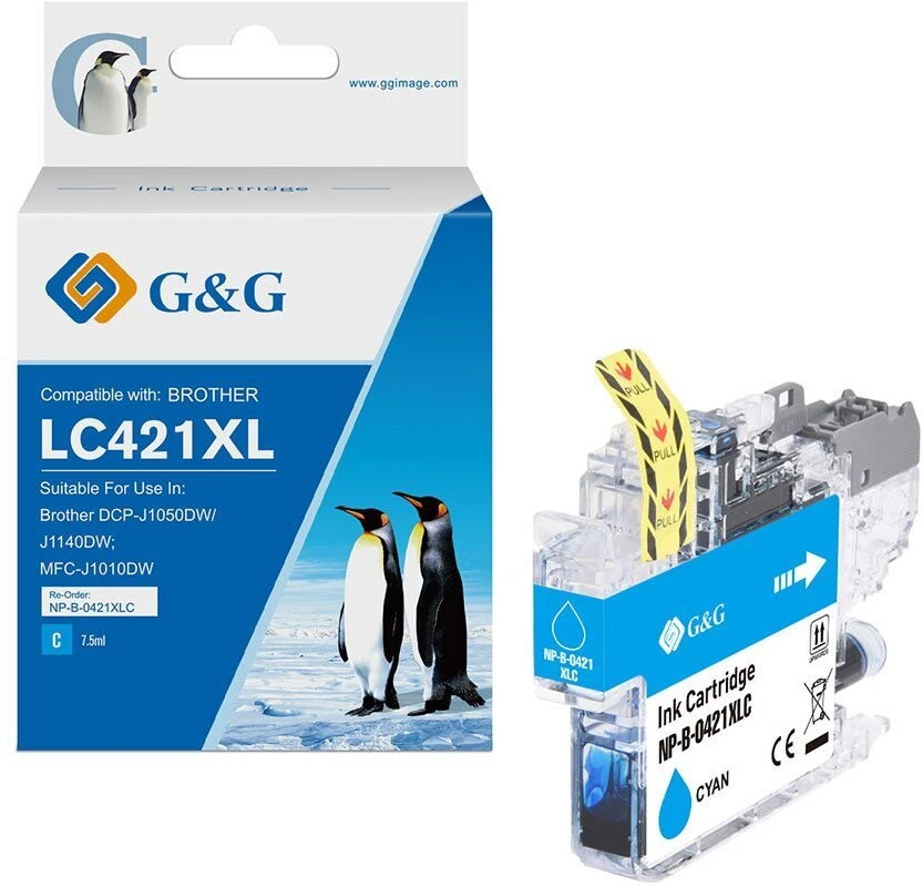 G&G rašalas. Suderinamas rašalas Brother LC421XLC kasetė (500 puslapių) Cyan