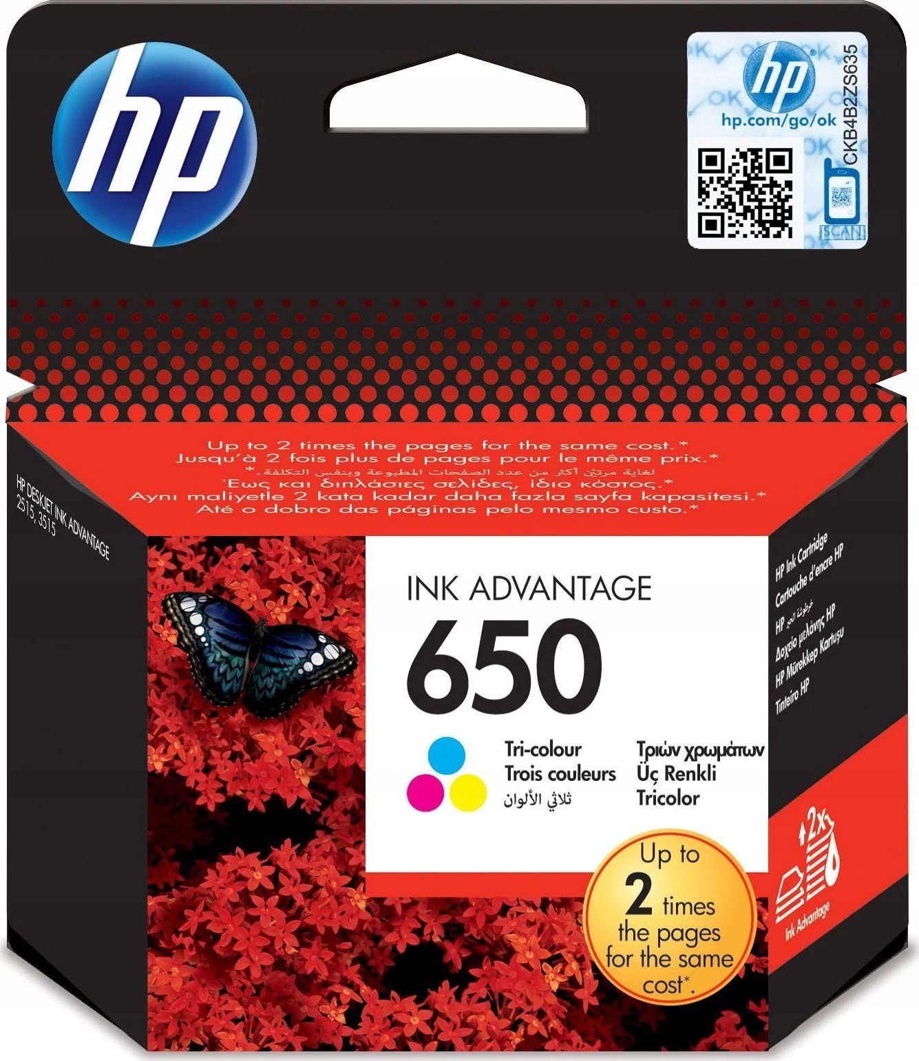 Hewlett Packard (HP) „HP 650“ trispalvė originali rašalo „Advantage“ kasetė (200 puslapių)