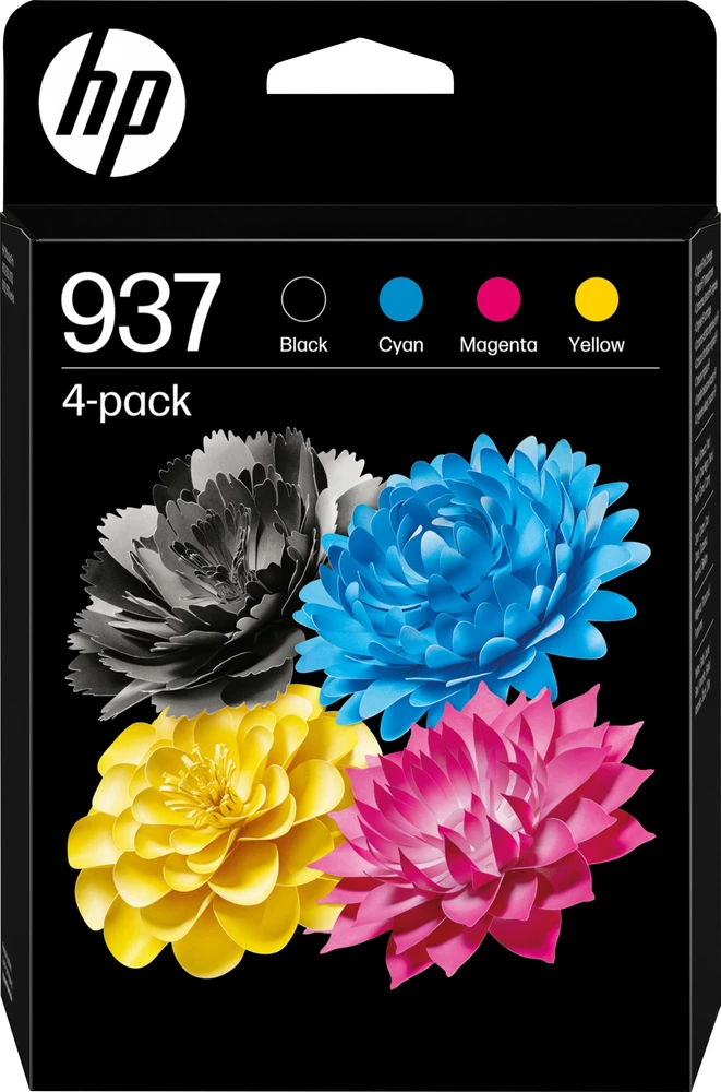 HP 937 juoda keturių spalvų pakuotė + spalvos