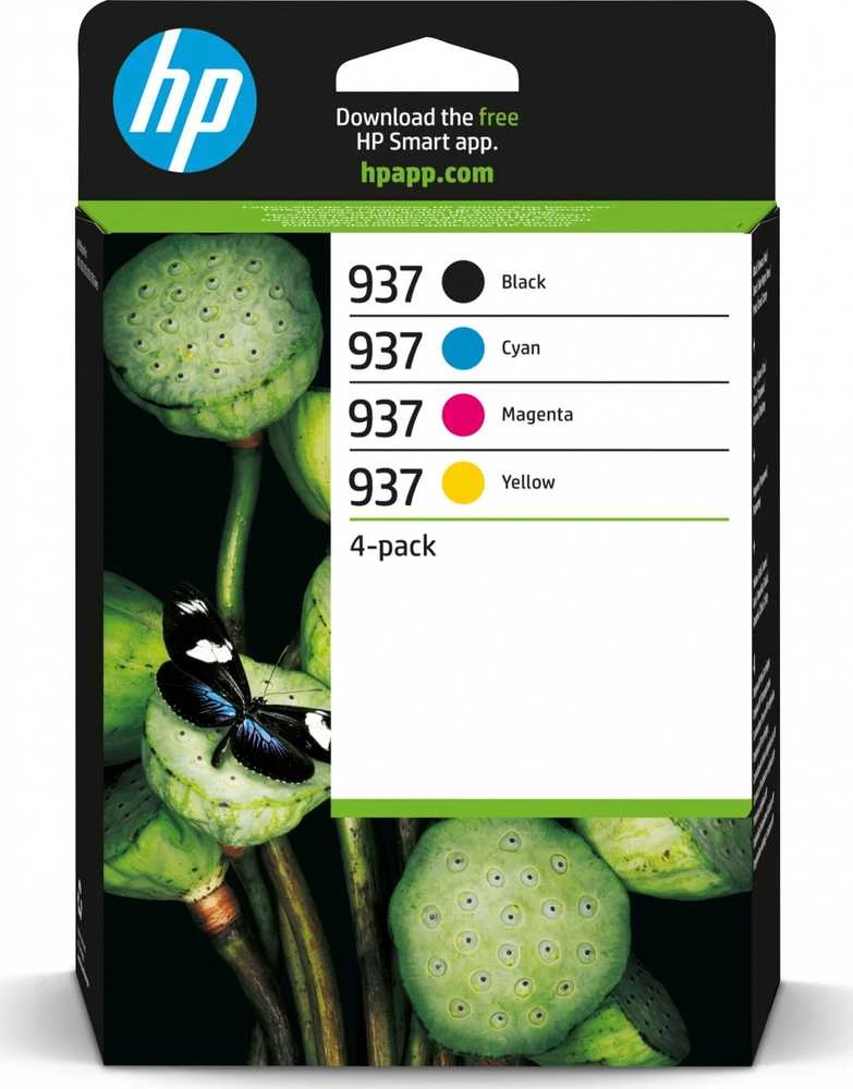 HP 937 juoda keturių spalvų pakuotė + spalvos