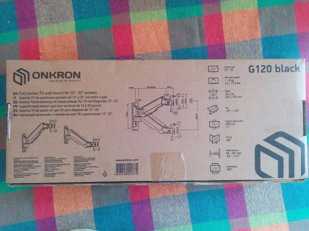 Laikiklis TV SET ACC WALL MOUNT /13-34"/Juodas G120-B ONKRON
