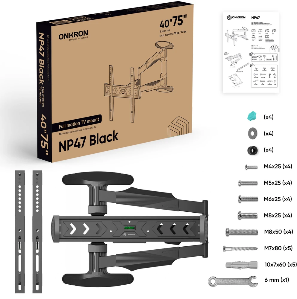Laikiklis TV SET ACC WALL MOUNT /40-75"/Juodas NP47-B ONKRON