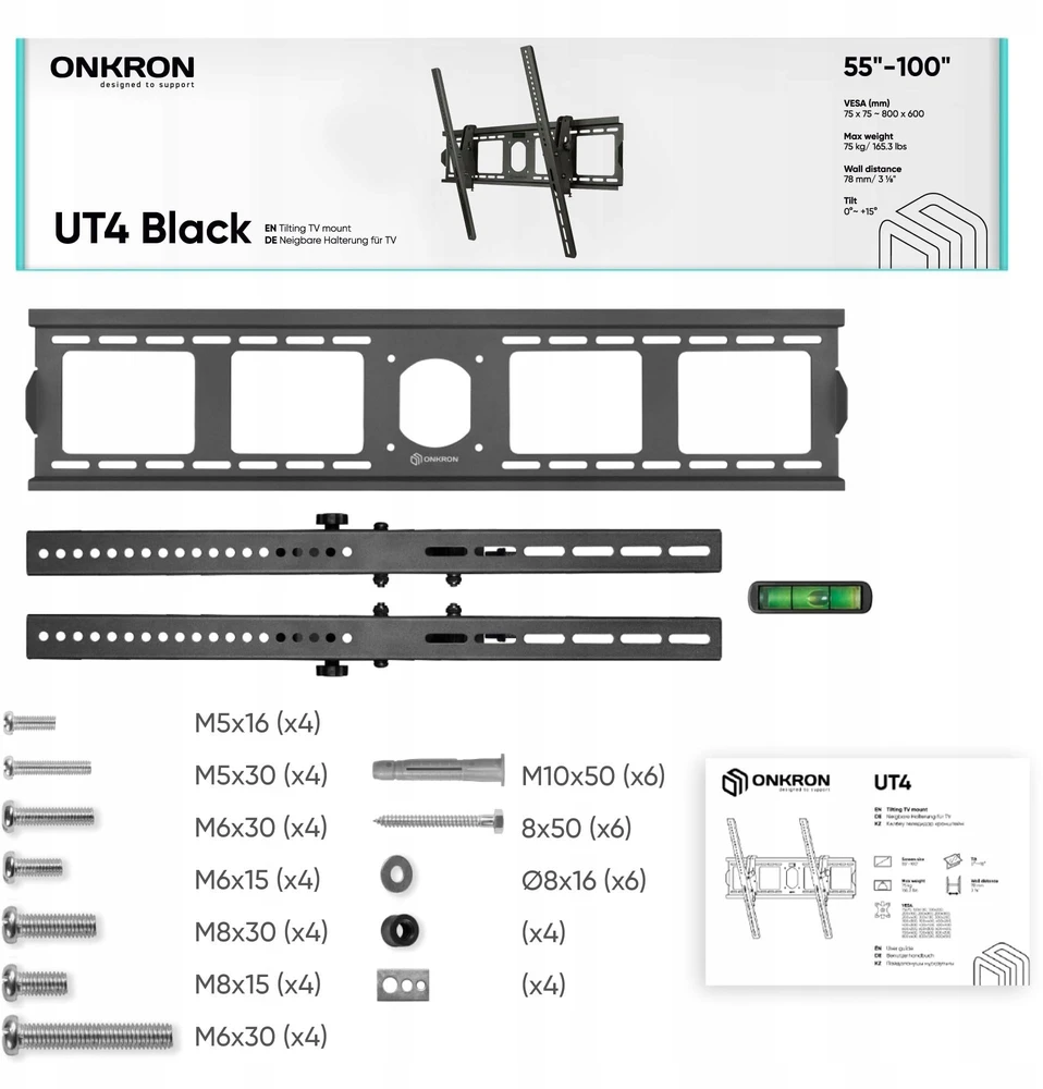 Laikiklis TV SET ACC WALL MOUNT/55-100"/Juodas UT4-B ONKRON