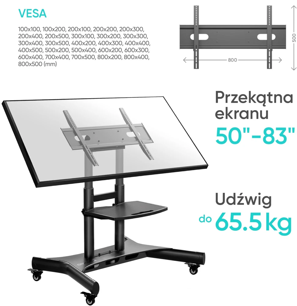 Laikiklis TV SET ACC MOBILE STAND/50-83"/Juodas TS1380-B ONKRON