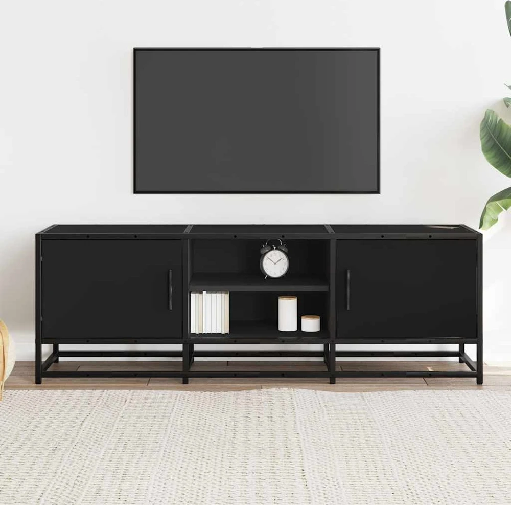TV staliukas Televizoriaus spintelė, juoda, 120x35x41cm, mediena ir metalas