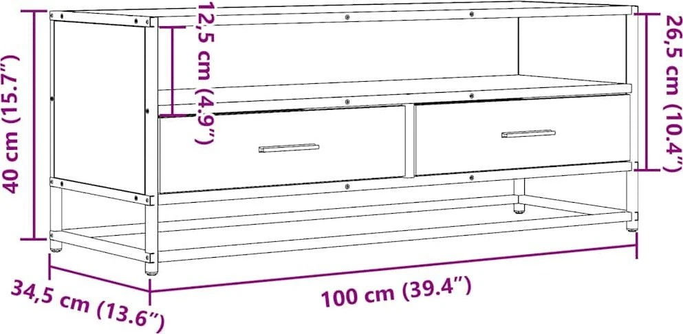 TV staliukas Televizoriaus spintelė, ruda, 100x34,5x40cm, mediena ir metalas