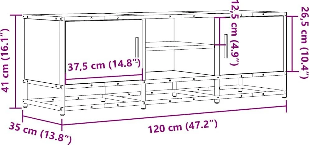 TV staliukas Televizoriaus spintelė, ąžuolo, 120x35x41cm, mediena ir metalas