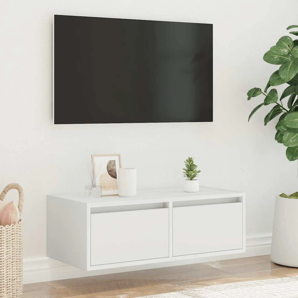 TV staliukas Televizoriaus spintelė su LED apšvietimu, balta, 75x35,5x25 cm