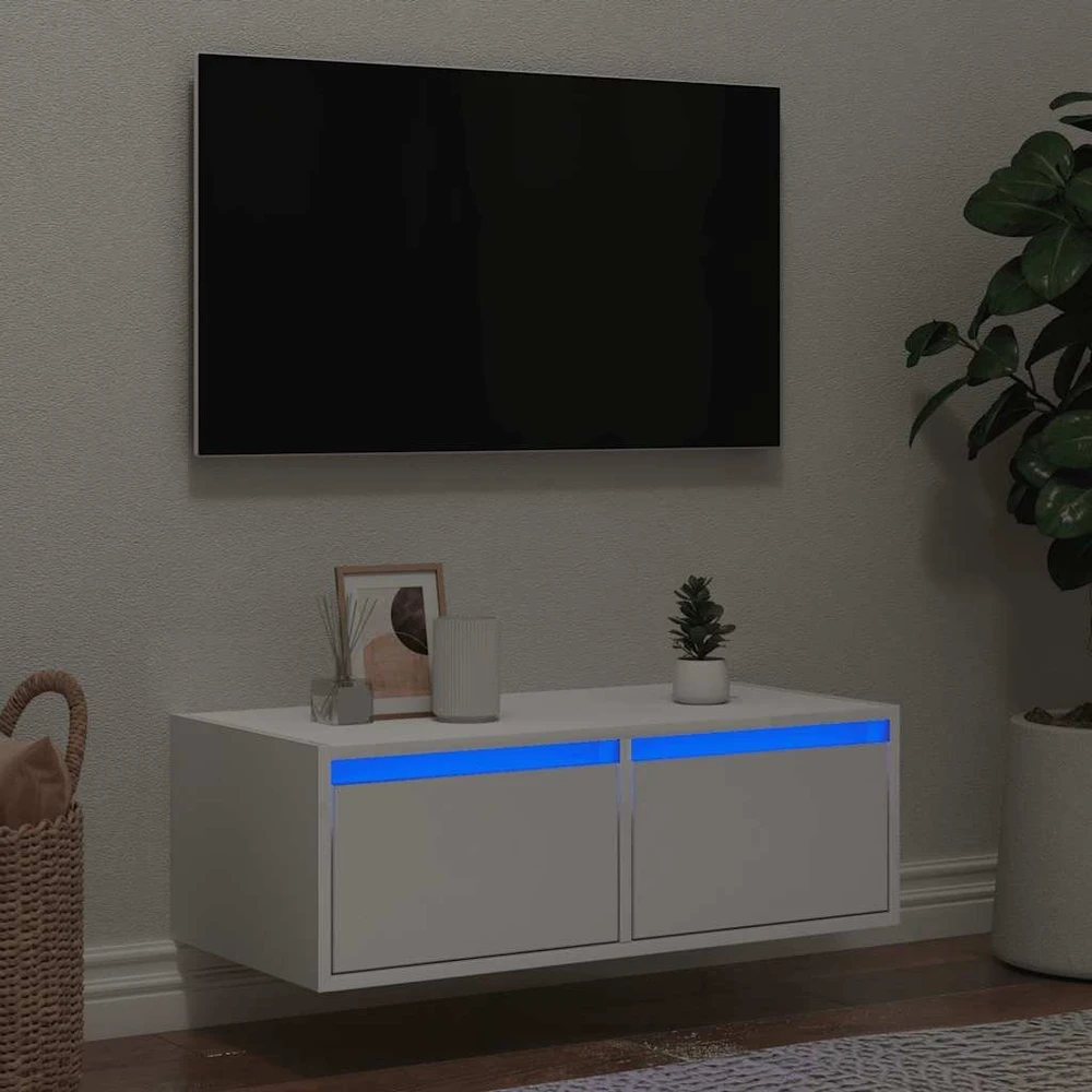 TV staliukas Televizoriaus spintelė su LED apšvietimu, balta, 75x35,5x25 cm