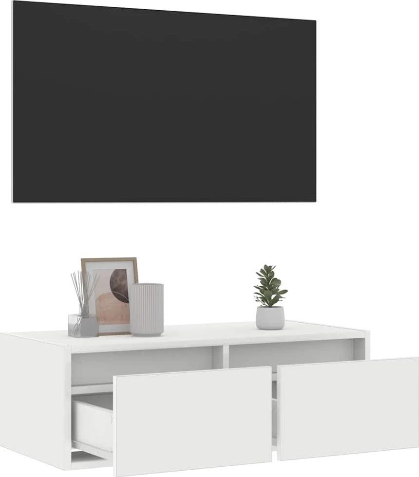 TV staliukas Televizoriaus spintelė su LED apšvietimu, balta, 75x35,5x25 cm