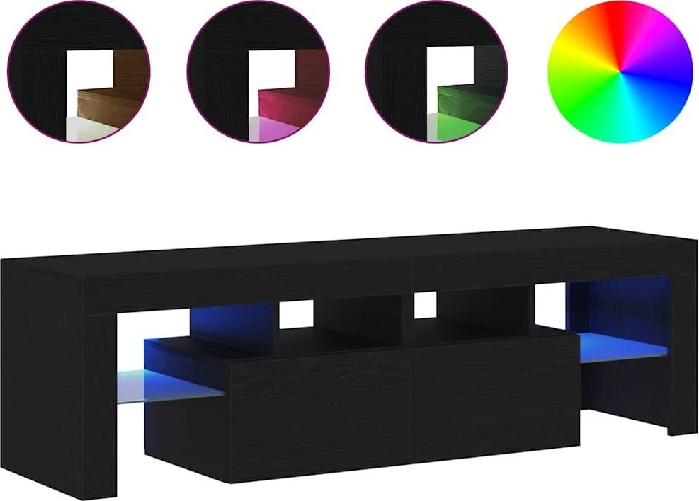 TV staliukas TV spintelė su LED lemputėmis, juodo ąžuolo spalvos, 140x36,5x40cm, inžinerinė mediena