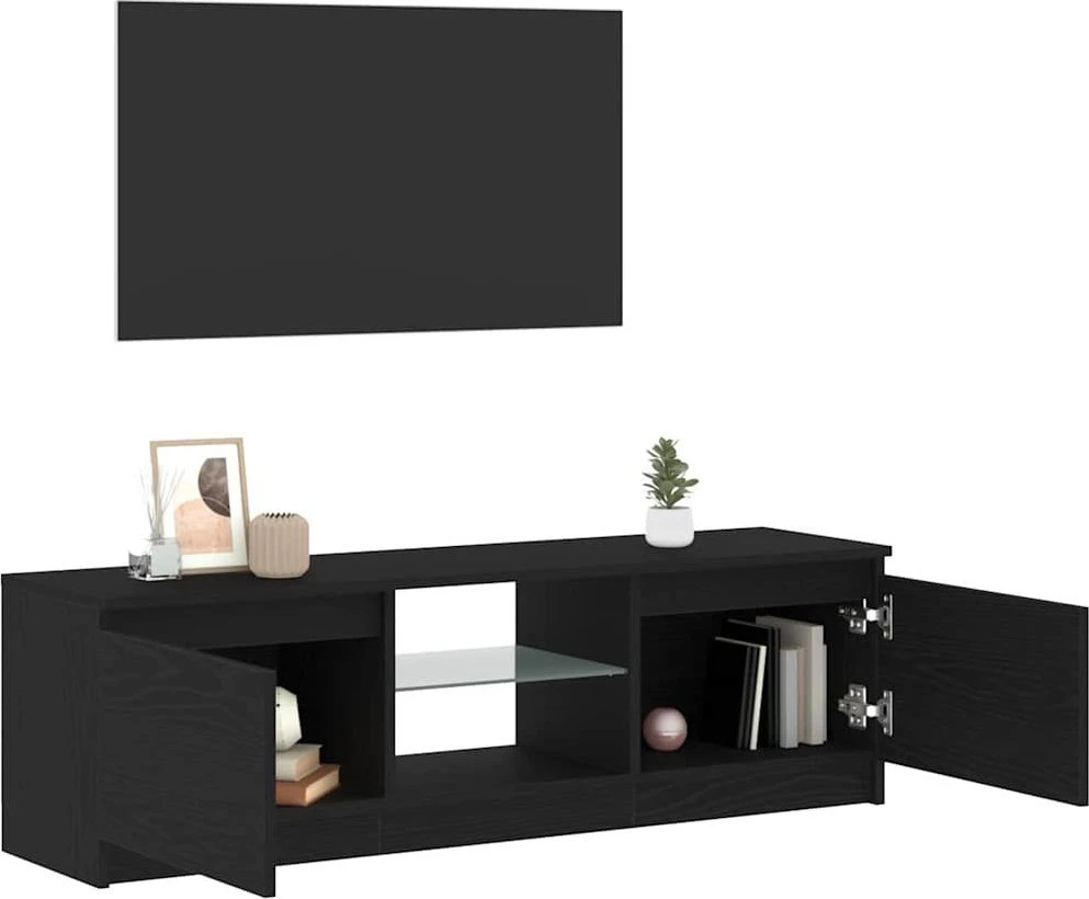 TV staliukas TV spintelė su LED lemputėmis, juodo ąžuolo spalvos, 120x30x36 cm, inžinerinė mediena