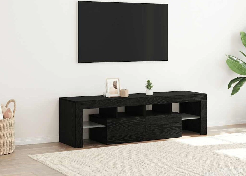 TV staliukas TV spintelė su LED lemputėmis, juodo ąžuolo spalvos, 140x36,5x40cm, inžinerinė mediena