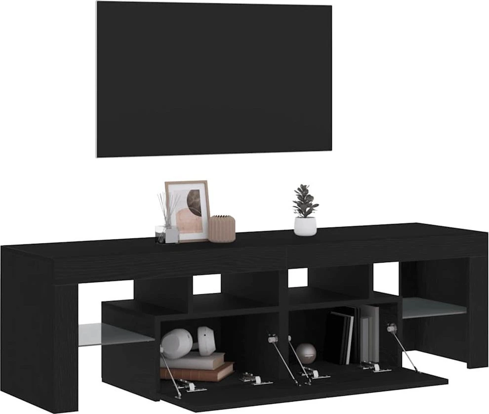 TV staliukas TV spintelė su LED lemputėmis, juodo ąžuolo spalvos, 140x36,5x40cm, inžinerinė mediena
