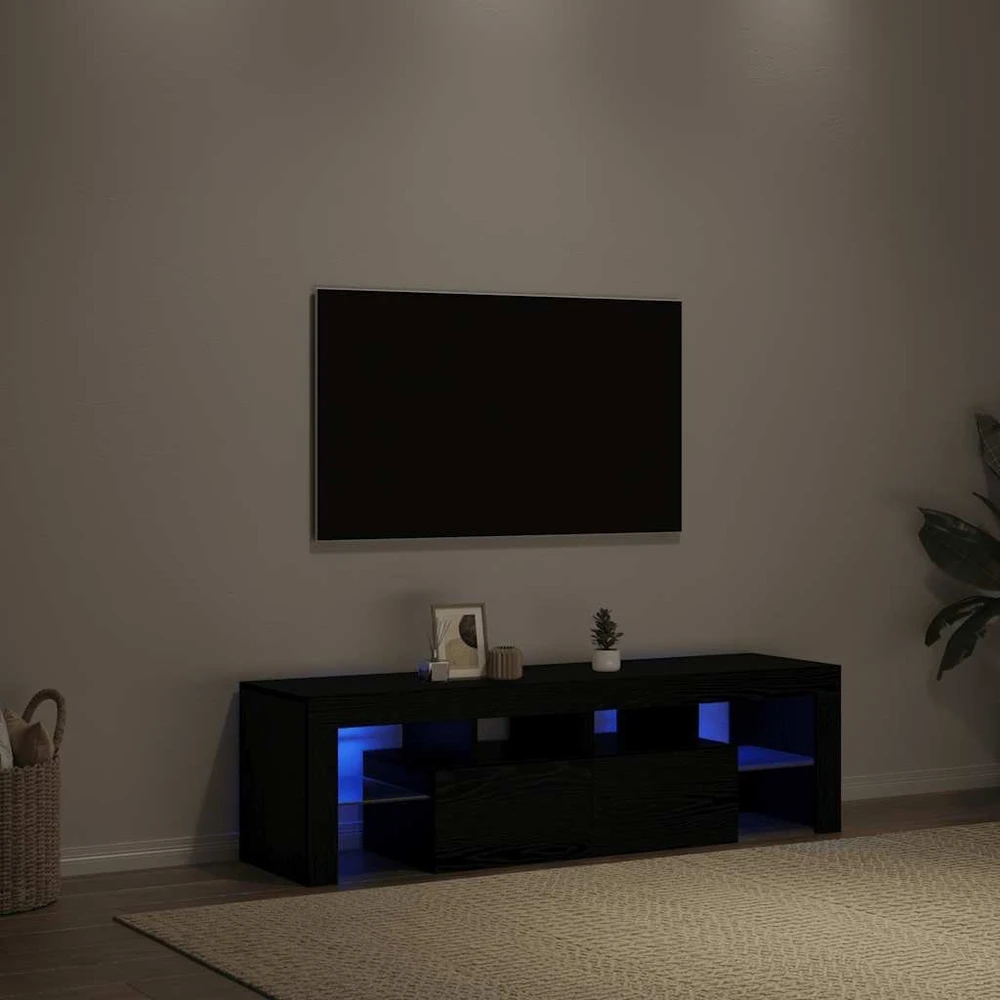 TV staliukas TV spintelė su LED lemputėmis, juodo ąžuolo spalvos, 140x36,5x40cm, inžinerinė mediena