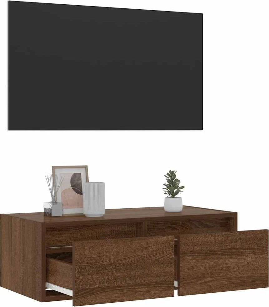 TV staliukas Televizoriaus spintelė su LED, ruda ąžuolo, 75x35,5x25 cm