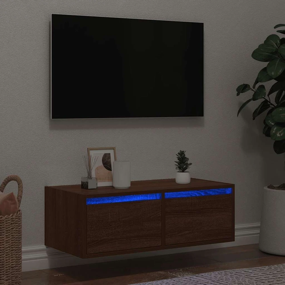 TV staliukas Televizoriaus spintelė su LED, ruda ąžuolo, 75x35,5x25 cm