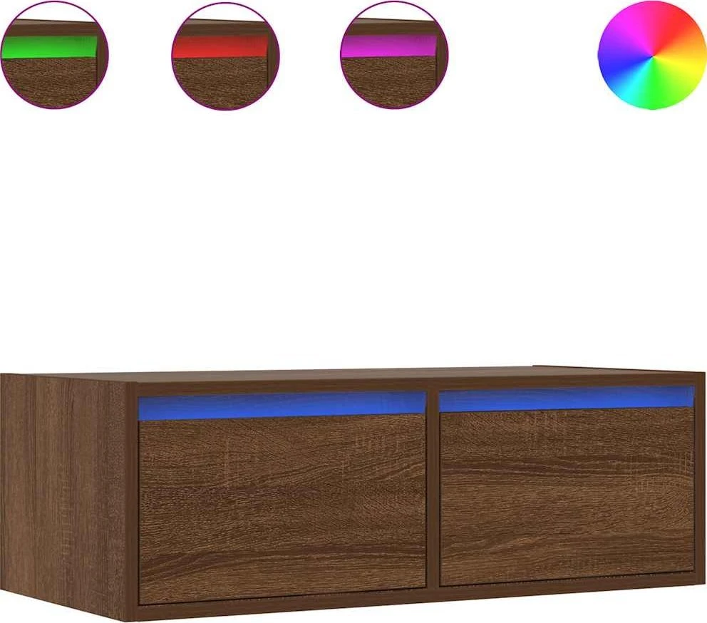 TV staliukas Televizoriaus spintelė su LED, ruda ąžuolo, 75x35,5x25 cm