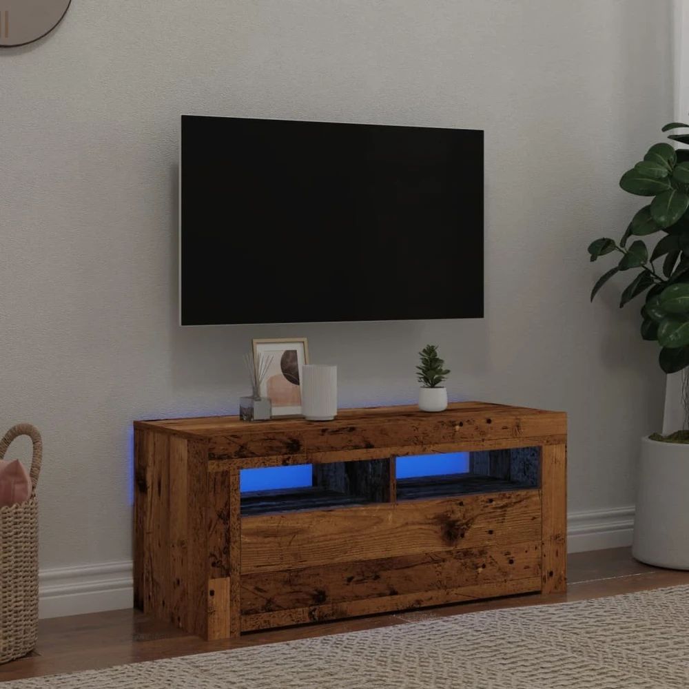 TV staliukas Televizoriaus spintelė su LED, medienos, 90x35x40cm, mediena