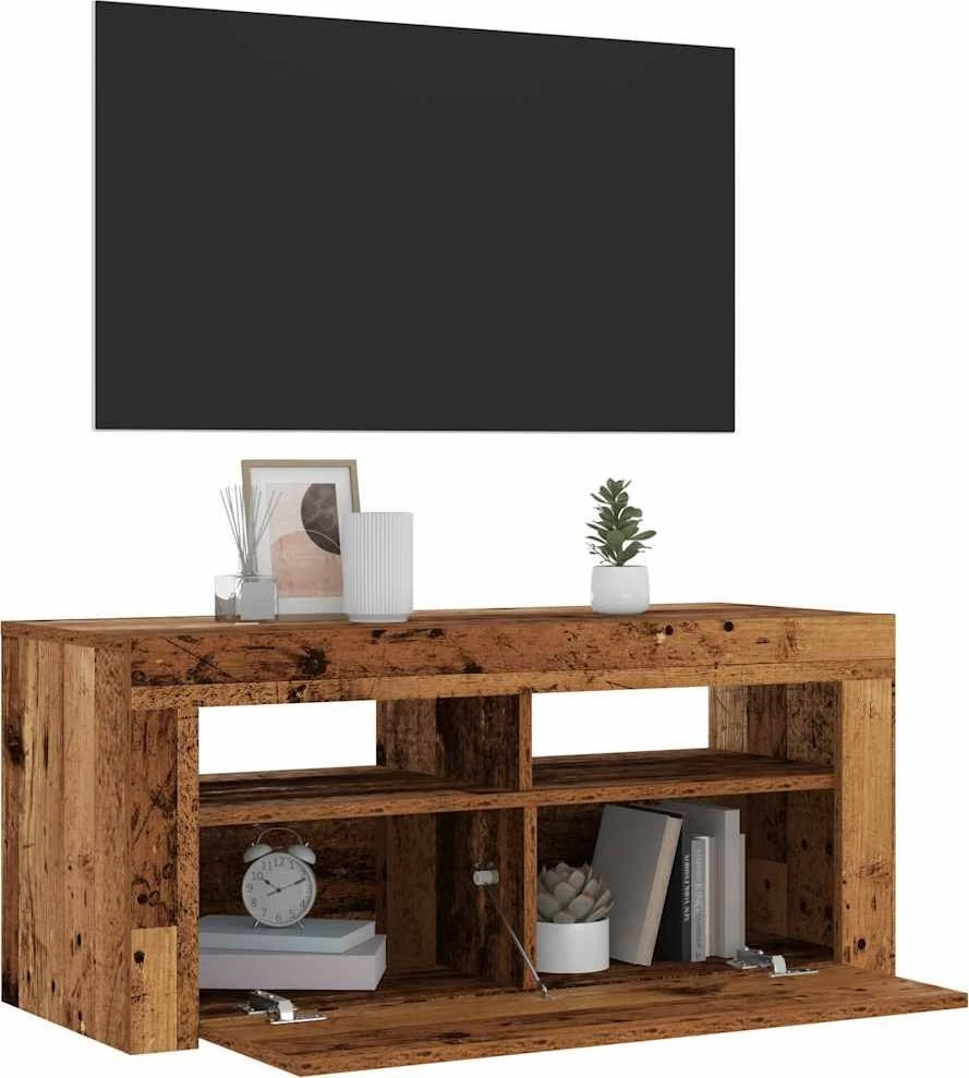 TV staliukas Televizoriaus spintelė su LED, medienos, 90x35x40cm, mediena