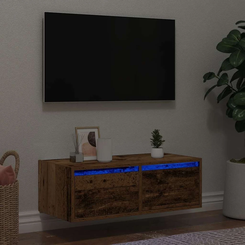 TV staliukas Televizoriaus spintelė su LED, medienos, 75x35,5x25 cm