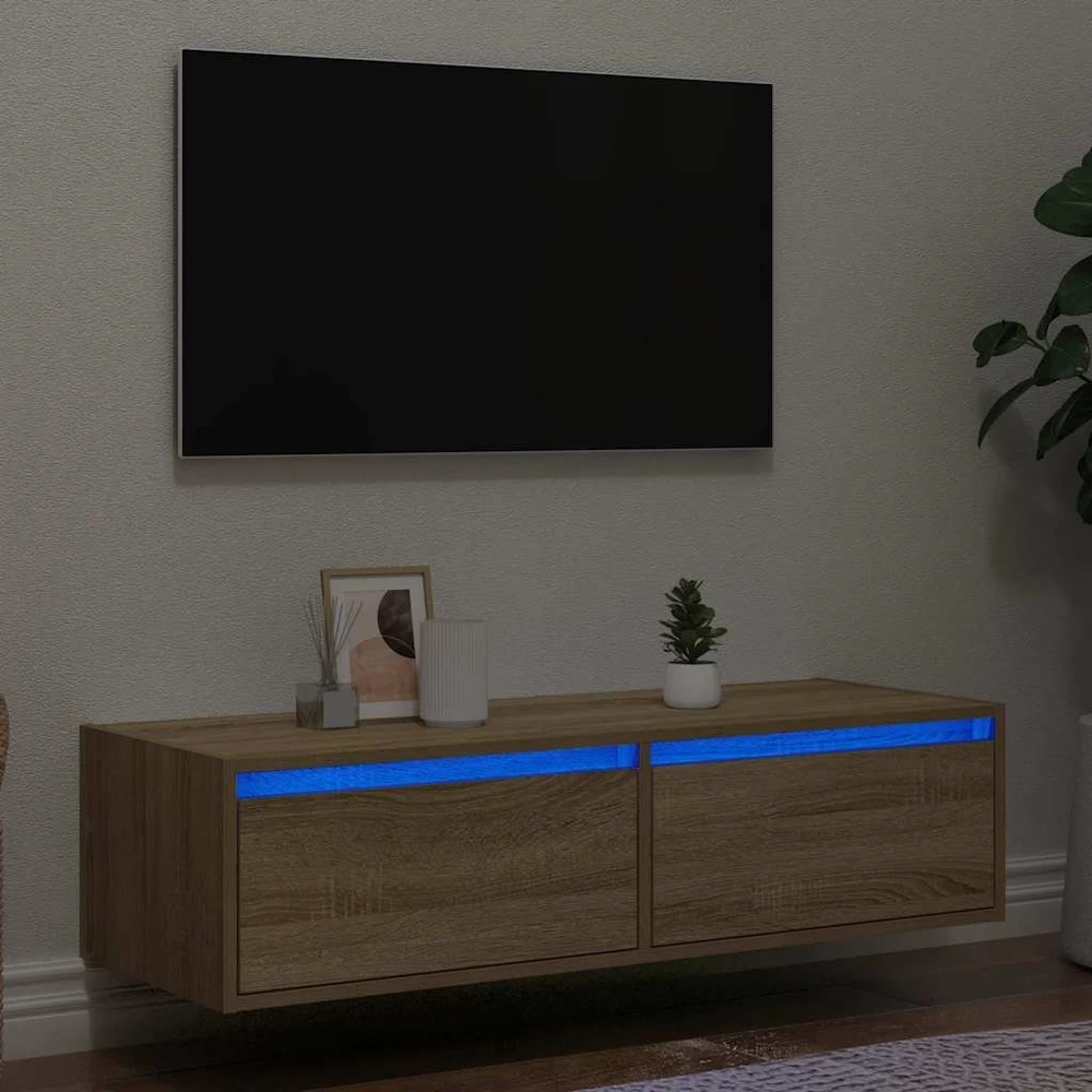 TV staliukas Televizoriaus spintelė su LED apšvietimu, ąžuolo, 100X35,5x25cm