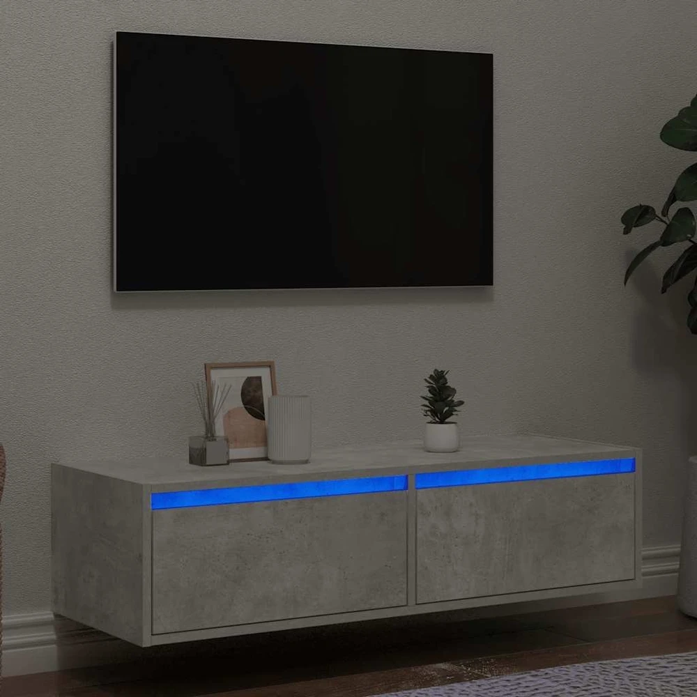 TV staliukas TV spintelė su LED apšvietimu, betono pilka, 100X35,5x25 cm