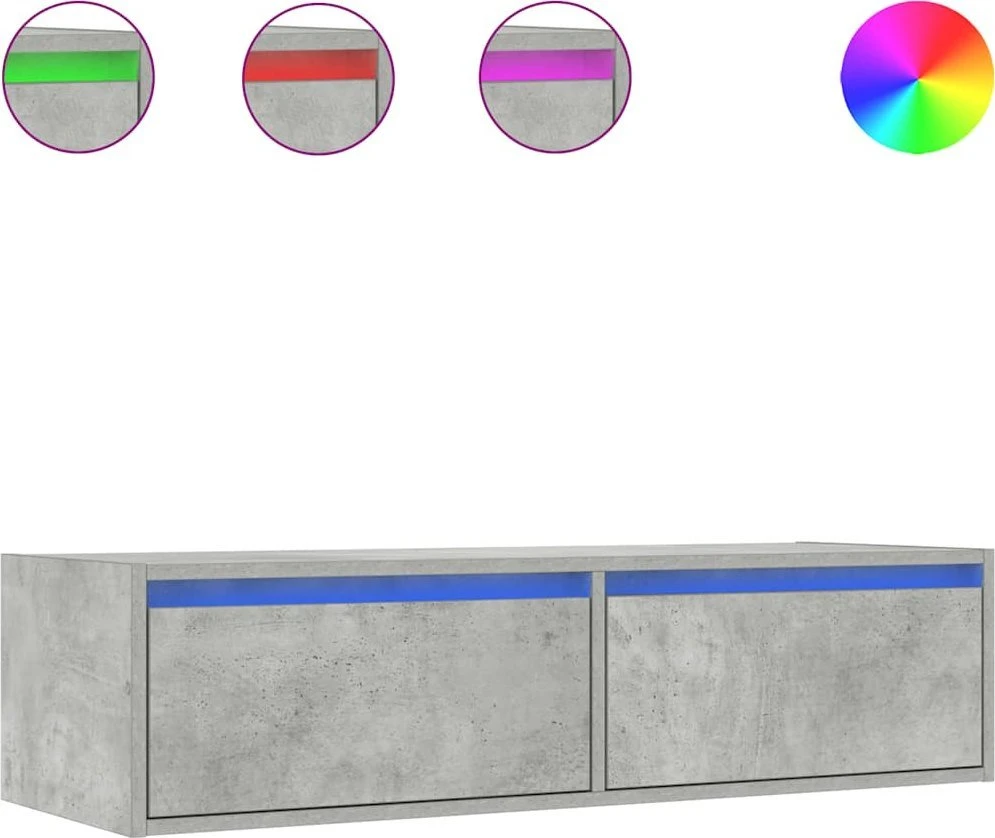TV staliukas TV spintelė su LED apšvietimu, betono pilka, 100X35,5x25 cm