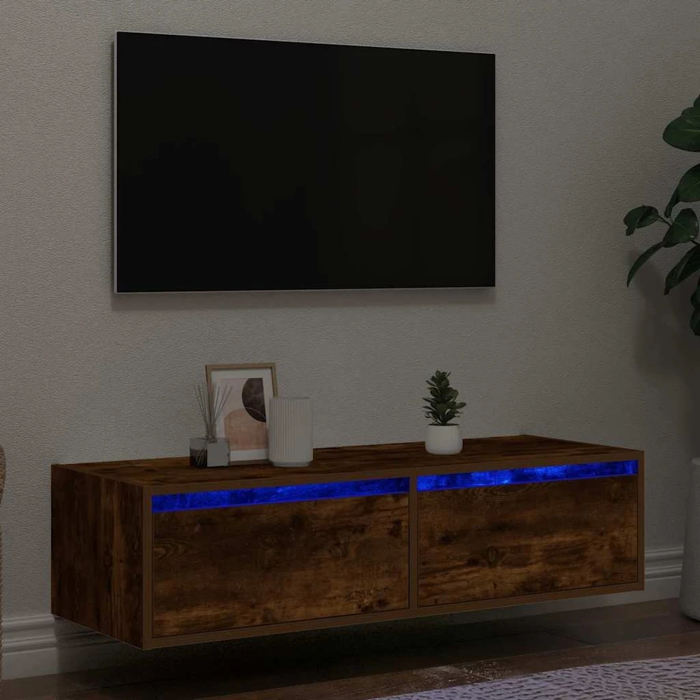 TV staliukas TV spintelė su LED lemputėmis, dūminio ąžuolo, 100X35,5x25 cm